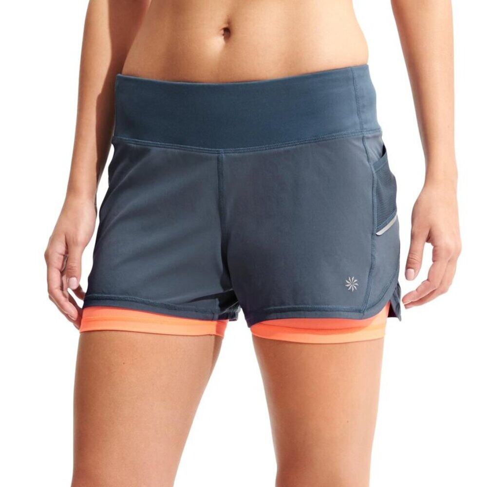 Athleta Ready Set 2-in-1 Athletic Shorts 4" Iron Blue/Ember Orange Size XS